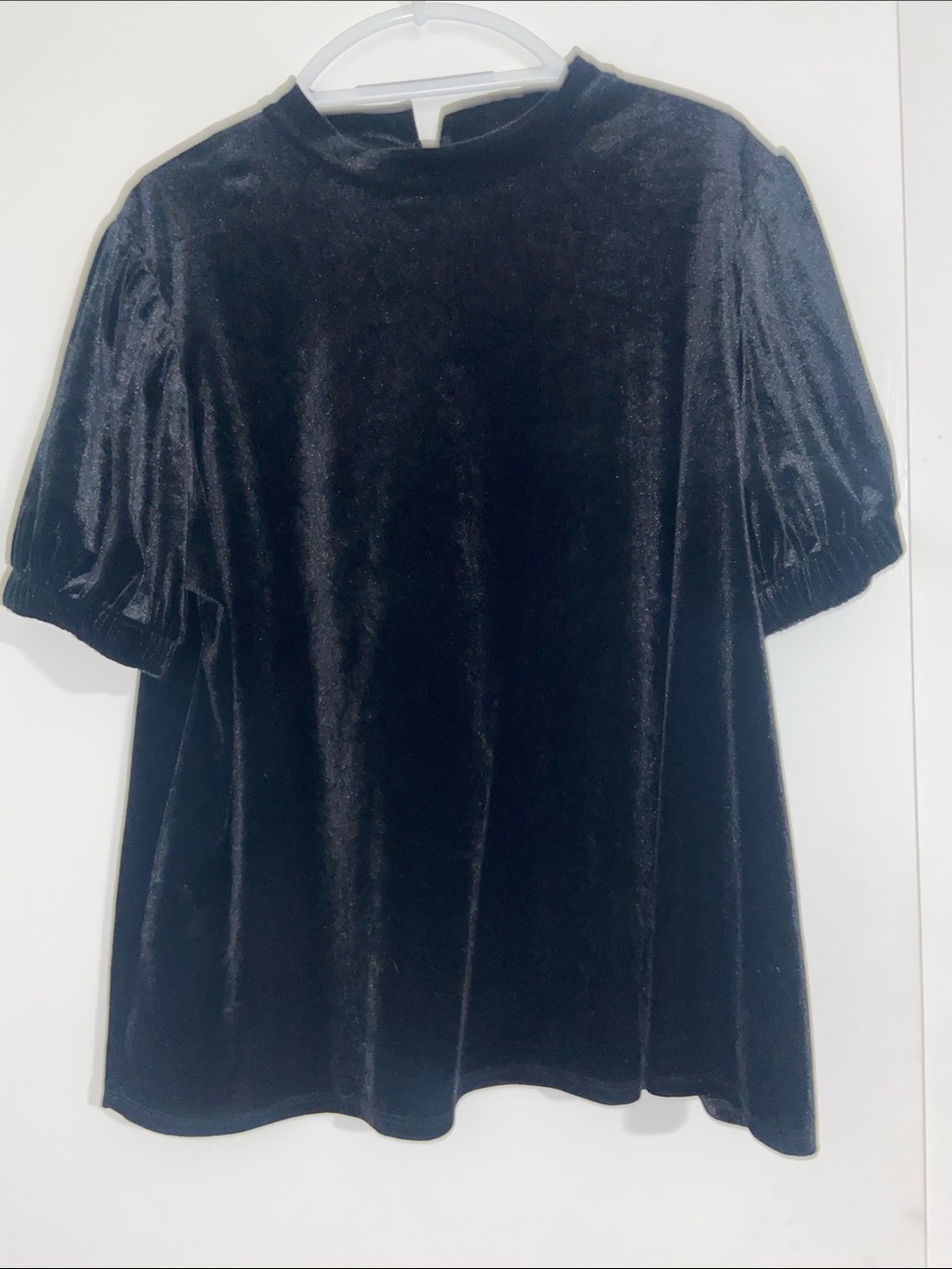 Black Velvet Puff Sleeve Mock Neck Tunic Top